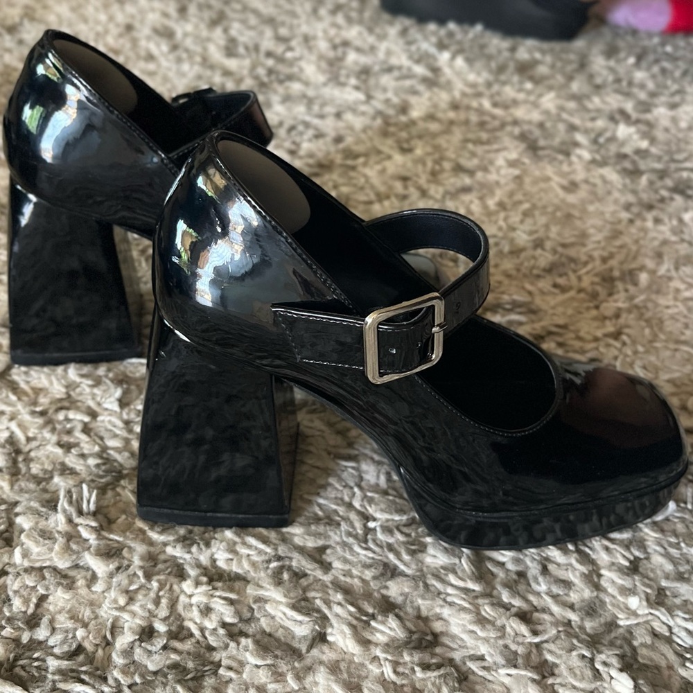 Women's High Heels Mary Jane Patent Leather Square Toe High Heel Platform Shoes